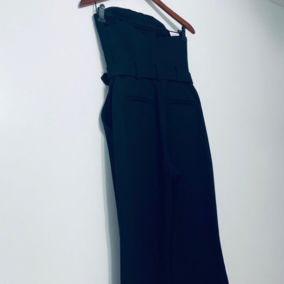 ALC Strapless Apron Front Black Tailored Belted Widish Leg Jumpsuit - Picture 13 of 16